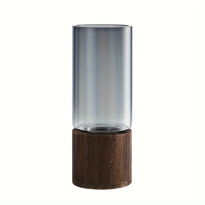 Glass Vase with Wooden Base