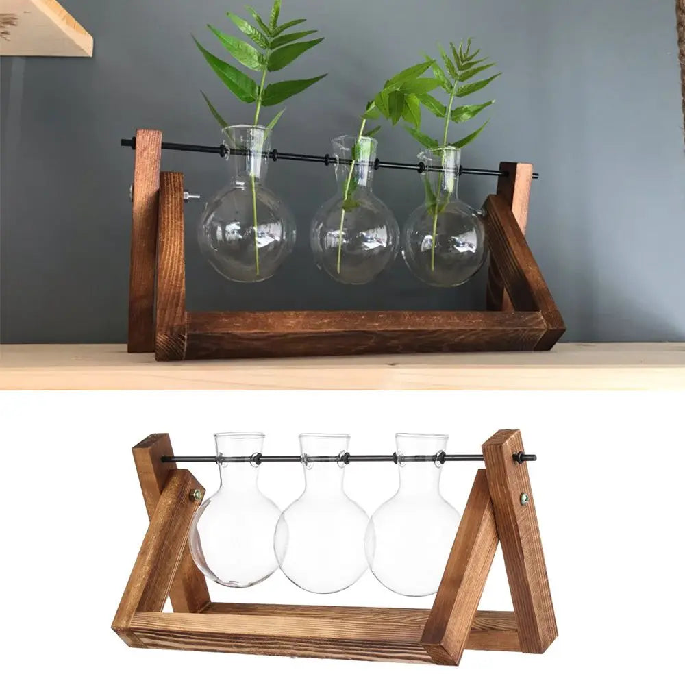 Glass Terrarium Vase with Wood Tray