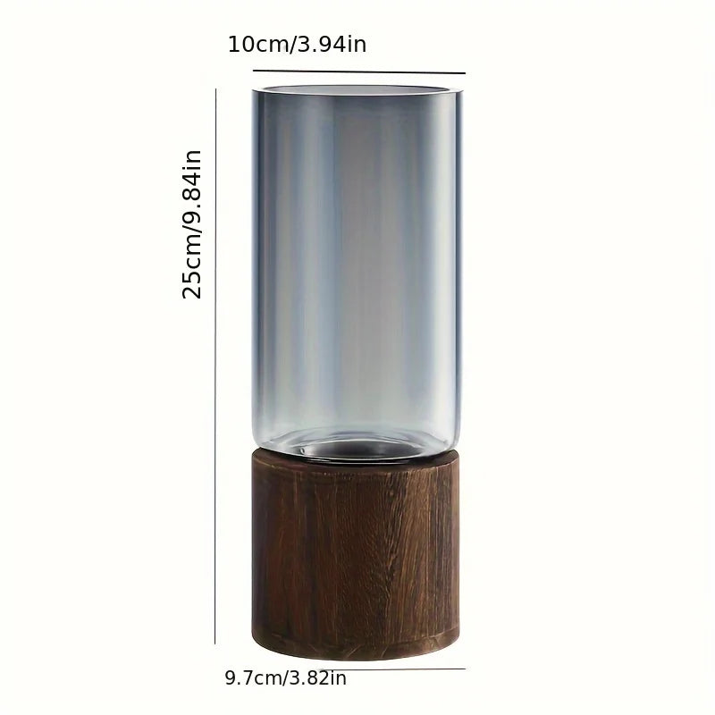 Glass Vase with Wooden Base