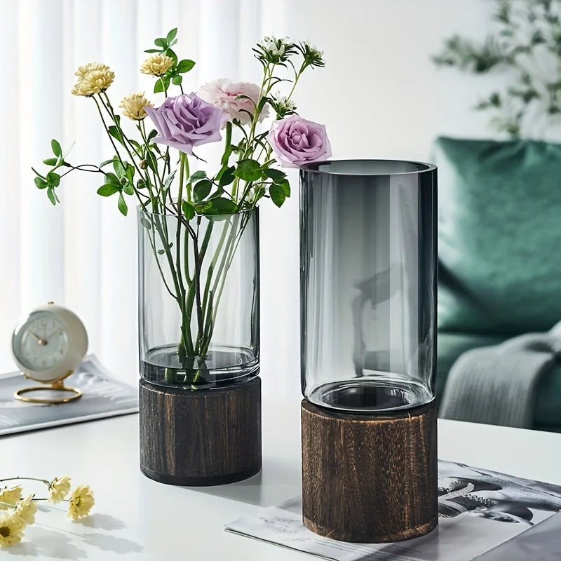 Glass Vase with Wooden Base