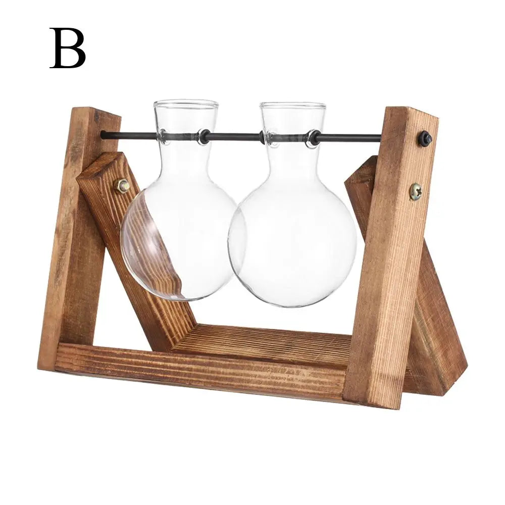 Glass Terrarium Vase with Wood Tray