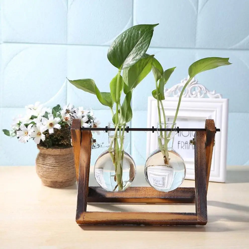 Glass Terrarium Vase with Wood Tray