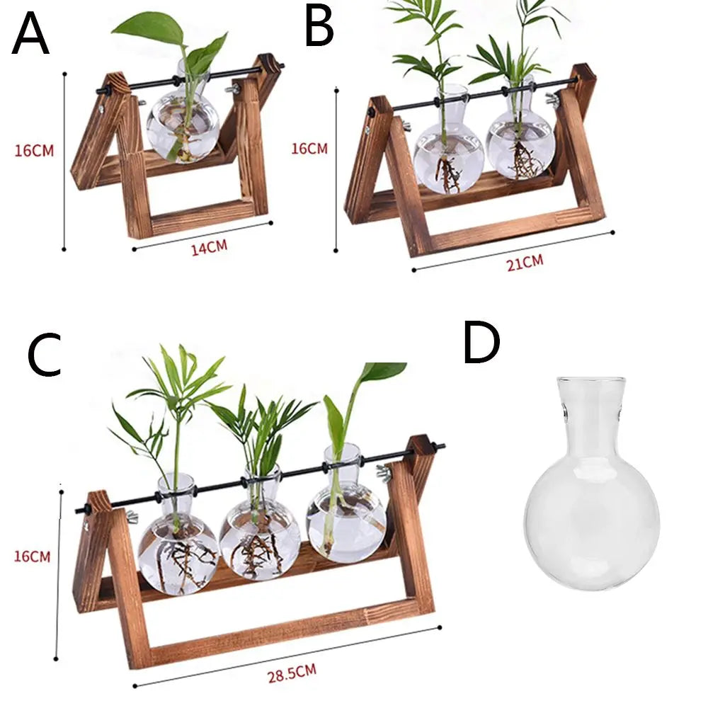 Glass Terrarium Vase with Wood Tray