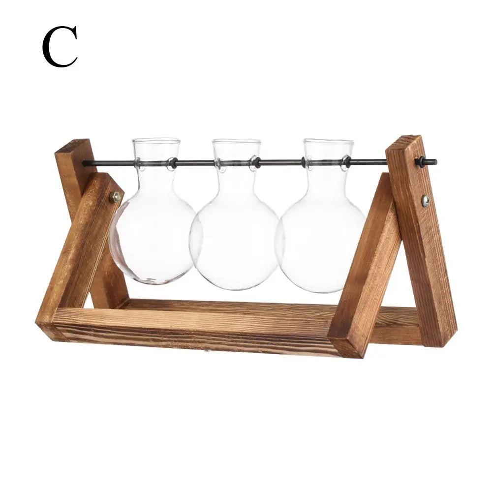 Glass Terrarium Vase with Wood Tray